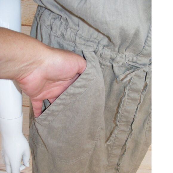 VINCE Midi Dress, XS, Khaki, Career, Sleeveless, Linen, Shirtdress - Picture 4 of 11